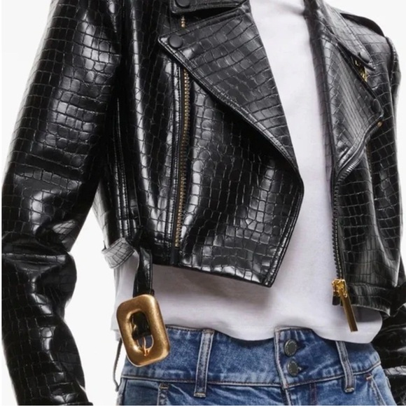 Alice + Olivia Jackets & Blazers - - KRISHNA CROPPED MOTO VEGAN LEATHER JACKET